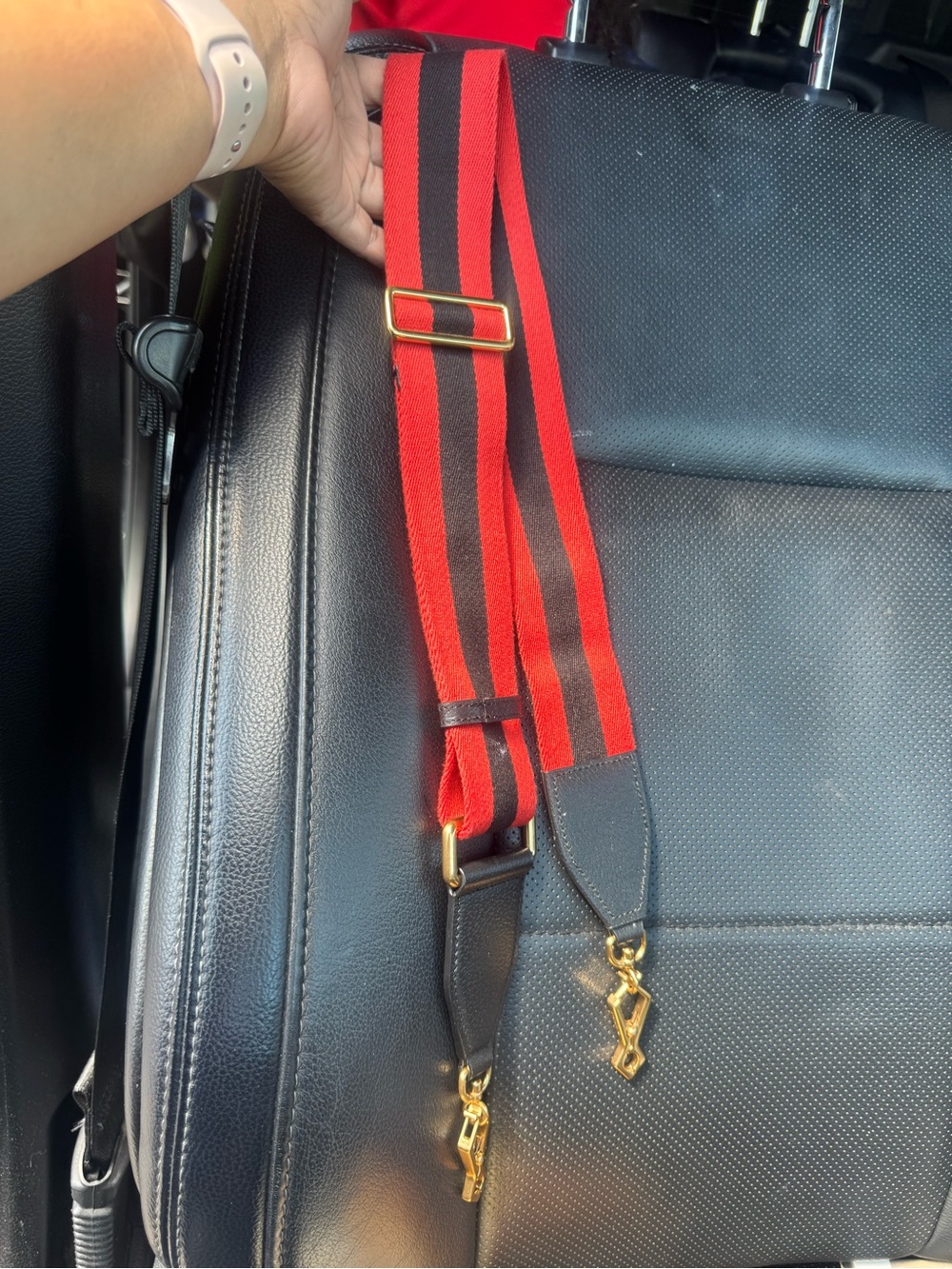 Gucci Red and Black Striped Messenger Strap with Gold Hardware